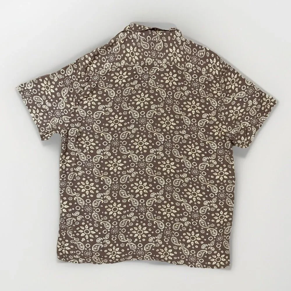 Levi's Men's Relaxed Fit SS Camp Button-Down Brown Paisley Shirt Size Medium